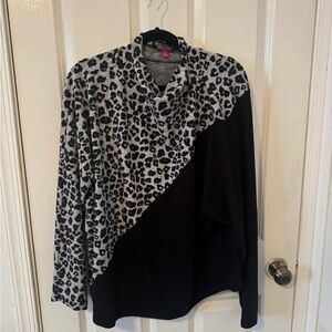 Vince Camuto Black and Gray Leopard Print Blouse